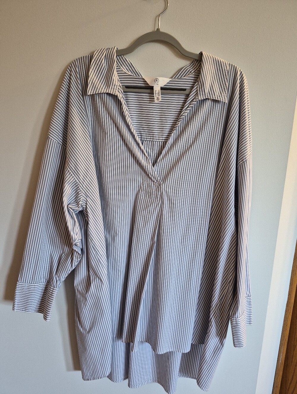 Addition Elle Blue/White Vertical Striped Collared Tunic/Shirt Size 4X
